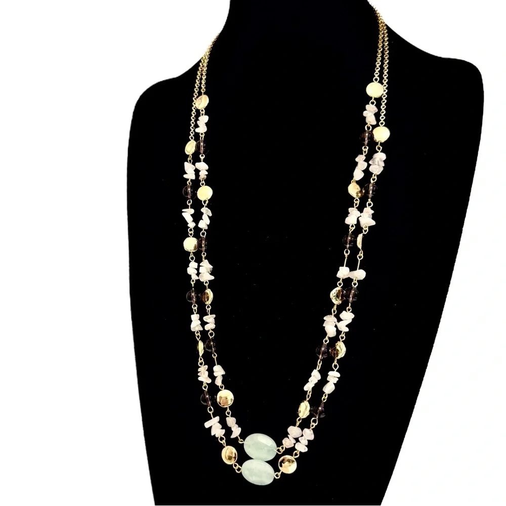 Talbots Long Amethyst Jade Gold Coin Two-Strand Necklace - Picture 6 of 7